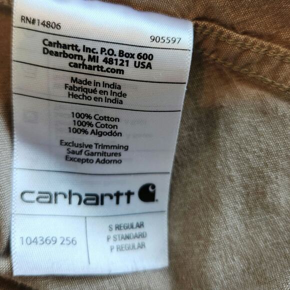 Carhartt S Loose Fit 104369-256 Short Sleeve Tan Chambray Work Shirt 100% Cotton - Picture 7 of 10